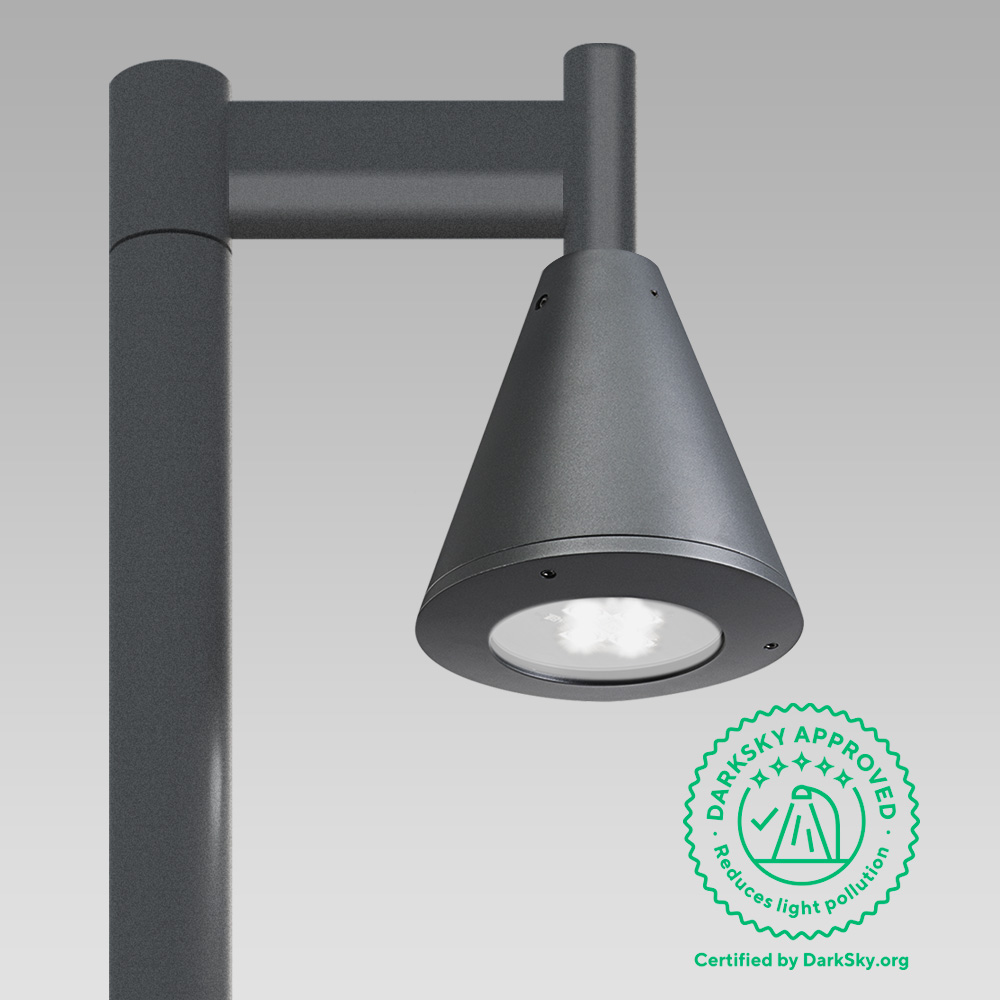 Urban lighting luminaire with conical design, available for wall or pole installation, or in catenary version